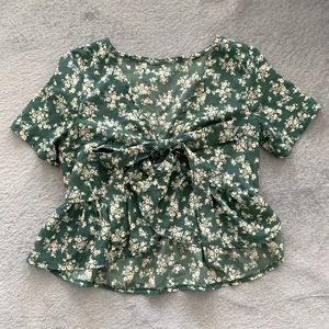 Small Green Floral Tie Top